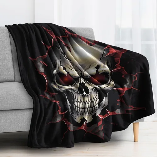 Miniatura 2 de Manta de calavera tamaño Queen, manta de forro polar gótico para sofá, cama, sofá, mantas y mantas con patrón de esqueleto, manta de franela