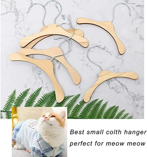 Miniatura 5 de Paquete de 5 perchas de madera, colgador de ropa para perros de 8.6 pulgadas, perchas pequeñas para vestido de muñeca, ropa, vestidos, accesorios (L)