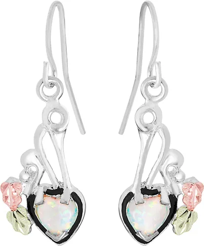 Aretes antiguos de corazón de ópalo sintético, plata de ley, oro verde de 12 quilates y oro rosa negro colinas, Metal, Ópalo sintético