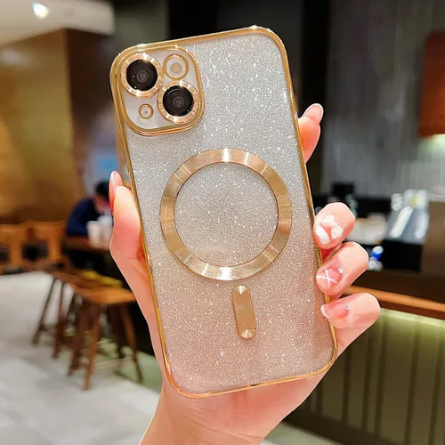 Miniatura 3 de Misscase Funda magnética compatible con iPhone 14 con purpurina y protector de lente de cámara, protección completa, compatible con MagSafe