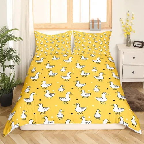 Miniatura 37 de Erosebridal Funda de edredón para niños y niñas, diseño de pato amarillo, diseño de patos de dibujos animados, juego de ropa de cama de animales