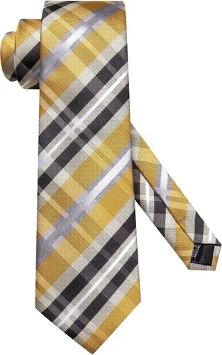 Miniatura 307 de Hi-Tie Corbata clásica de cachemira para hombre con pañuelo y gemelos a cuadros