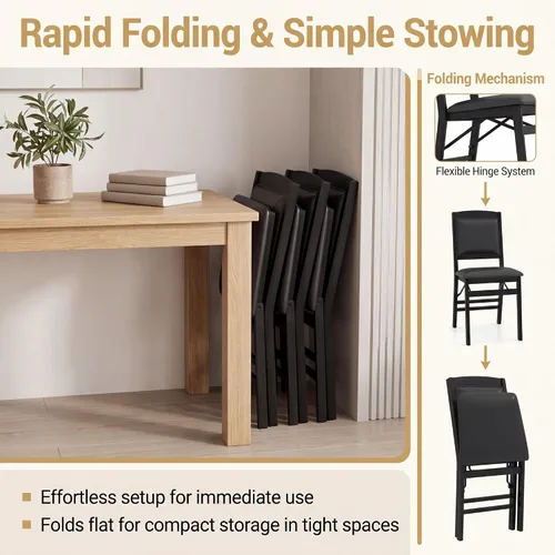 Miniatura 4 de GOFLAME Folding Dining Chairs Set of 2, Faux Leather Upholstered Kitchen Chairs with Padded Seat and Backrest, Solid Wood Foldable Chairs for Living