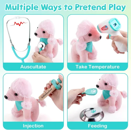Miniatura 4 de Sundaymot Kit de Doctor para Niños, 37 piezas de juguetes de jugar al Doctor, kit de Doctor para niños pequeños de 3 a 5 años, con juguete de perro