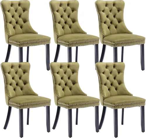 Miniatura 31 de Shenyon Juego de 2 Sillas de Comedor de Terciopelo Gris, Sillas de Comedor Tapizadas con Ribete de Anilla Trasera y Patas de Madera Maciza, Sillas