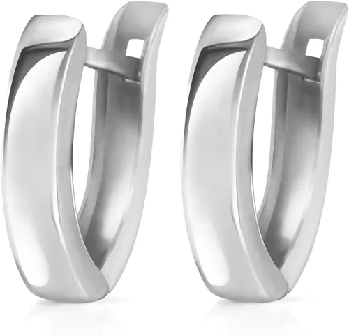 Miniatura 2 de Galaxy Gold GG Pendientes Huggie ovalados lisos de oro blanco macizo de 14 k, Metal Gema