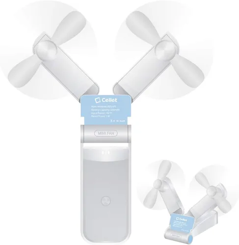 Cellet Mini ventilador portátil de refrigeración de aire de 500 mAh cargado por USB. Cabezales dobles duraderos y ligeros ideales para el hogar,