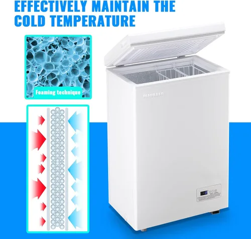 Miniatura 6 de DEMULLER - Congelador horizontal de 3.5 pies cúbicos, máquina de congelación profunda de temperatura ultra baja (hasta -24 ℃) con dos cestas
