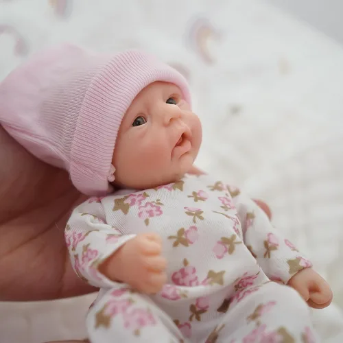 Miniatura 2 de Newtotlove Muñeca de bebé recién nacida Mini de silicona renacida de 7 pulgadas, cuerpo completo de silicona, bebés recién nacidos realistas, linda