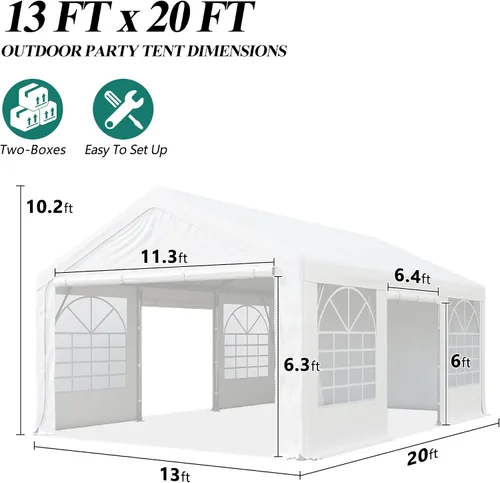 Miniatura 8 de GARTOO Tienda de campaña y cochera de 13 x 20 pies, cenador de boda resistente al aire libre con 4 bolsas de arena, toldo de refugio para eventos al