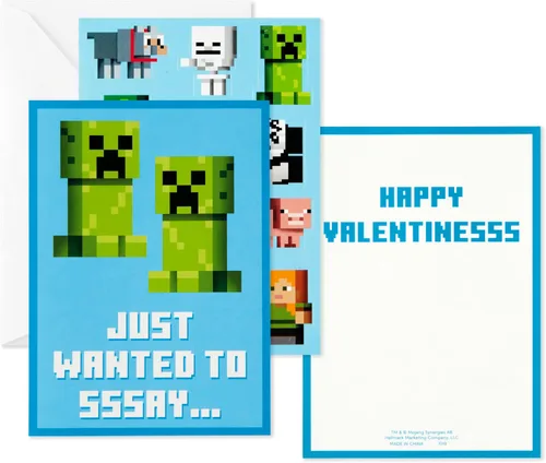 Miniatura 4 de Hallmark Minecraft - Tarjetas y calcomanías para el día de San Valentín para niños (24 aulas de San Valentín con sobres)