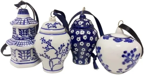 Miniatura 10 de 6 adornos chinos – Adornos colgantes de porcelana azul y blanca – Adornos de cerámica para árbol de Navidad y decoración de otoño (estilo clásico)