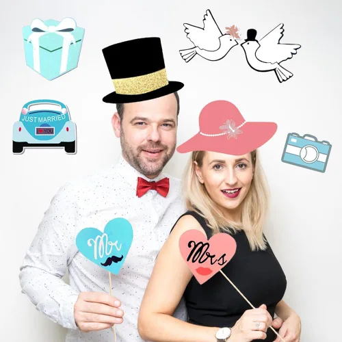 Miniatura 4 de 52 accesorios para cabina de fotos de boda con palo, accesorios divertidos para cabina de fotos, suministros de fiesta de boda para novia, novio