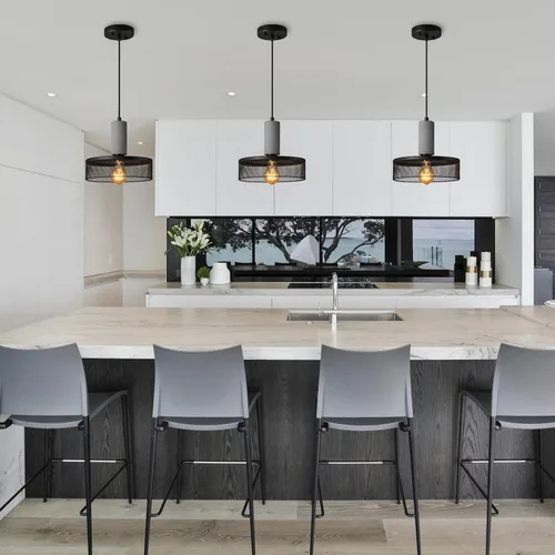 Miniatura 7 de Lámpara colgante con hormigón y metal negro lineal moderno industrial colgante de cemento colgante iluminación isla de cocina para dormitorio