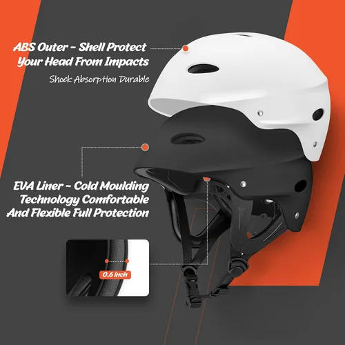 Miniatura 4 de Vihir Casco ajustable para deportes acuáticos para adultos con orejas, perfecto para kayak, navegación, surf Blanco brillante