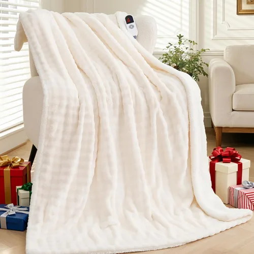 Manta térmica de 50 x 72 pulgadas, manta eléctrica con forma de burbuja 3D, franela suave y forro polar sherpa grueso, 6 ajustes de calor,