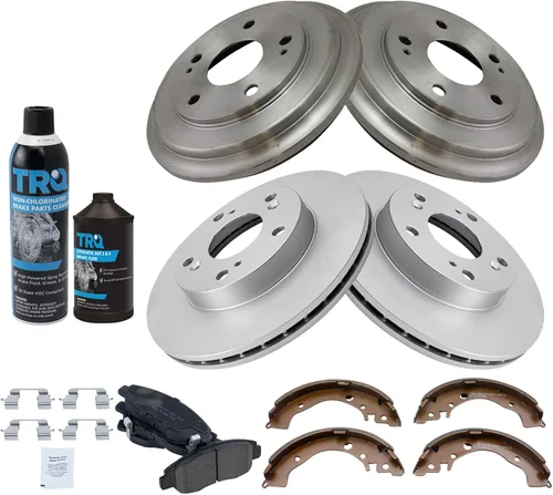 Miniatura 3 de TRQ Pastillas y rotor de freno delantero y trasero, kit de zapatas y tambores de cerámica premium con revestimiento G compatible con Honda Civic