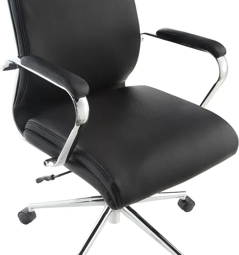 Miniatura 10 de Office Star Silla de oficina ajustable Antimicrobial Manager con base cromada, respaldo medio, tela negra Dillon