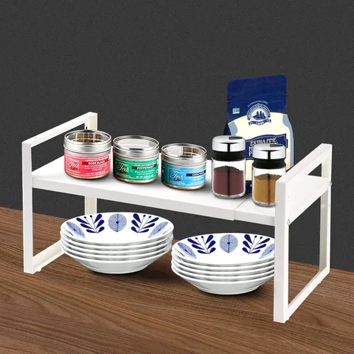 Miniatura 2 de Estante grande para especias, estante de almacenamiento expandible para gabinete, organizador de metal de acero apilable resistente para el hogar