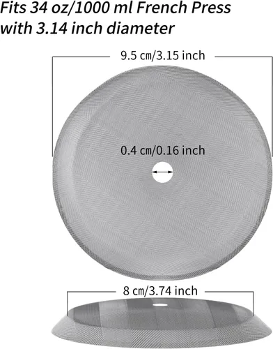 Miniatura 2 de Prensa francesa de 34 onzas, piezas de repuesto de filtro de 3.75 pulgadas, juego de 3 piezas de acero inoxidable que contiene disco en espiral