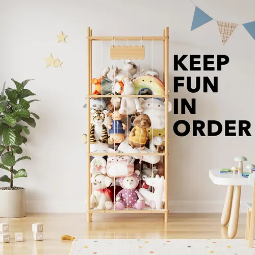 Miniatura 6 de SpaceAid Organizador de almacenamiento de animales de peluche, soporte de almacenamiento de juguetes de zoológico de animales de madera, jaula