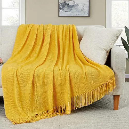 Miniatura 12 de Homiest - Manta decorativa de punto con flecos, manta ligera y suave tejida de acrílico con borlas para sofá, sillón, cama