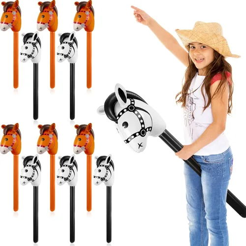 Miniatura 8 de Chivao 12 piezas inflables de palo de caballo linda cabeza de caballo, globo inflable colorido vaquero vaquera decoración de fiesta para fiesta Negro