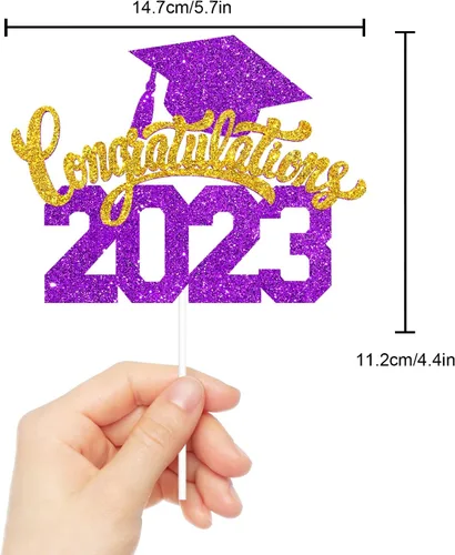 Miniatura 4 de Felicitaciones 2023 - Decoración para pastel de graduación 2023, suministros de pastel de purpurina morada para fiesta de graduación, decoración