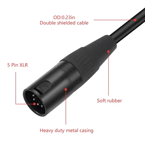 Miniatura 4 de Paquete de 2 cables XLR macho a macho de 5 pines, DMX 512 5 PIN XLR Lightspeed Controller Cable de 2 pies, negro