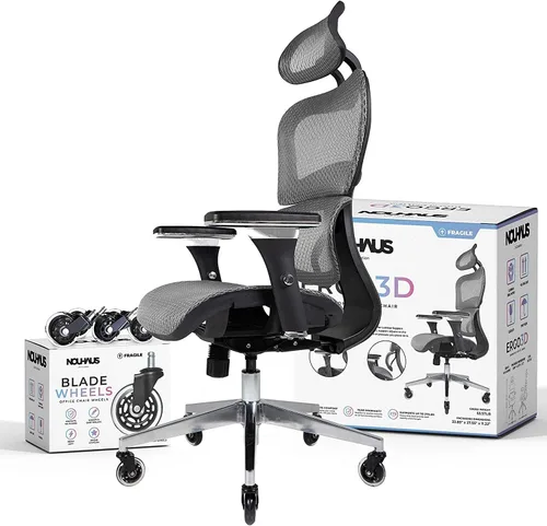 Miniatura 3 de Nouhaus Ergo3D - Silla de oficina ergonómica con soporte lumbar de malla con reposabrazos ajustable 4D, reposacabezas y ruedas ajustables, respaldo