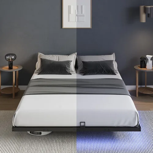 Miniatura 6 de Novilla Marco de Cama Flotante con Luces LED, Marco de Cama Plataforma Moderna Tamaño Full con Tope Deslizante de Colchón, Fácil Ensamblaje, No