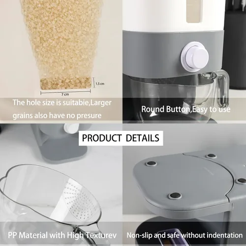 Miniatura 6 de Rubtlamp Dispensador de Arroz Gris de 22.5-25 Libras, Contenedor de Arroz con Tapa, Contenedor de Almacenamiento de Arroz con Taza Medidora