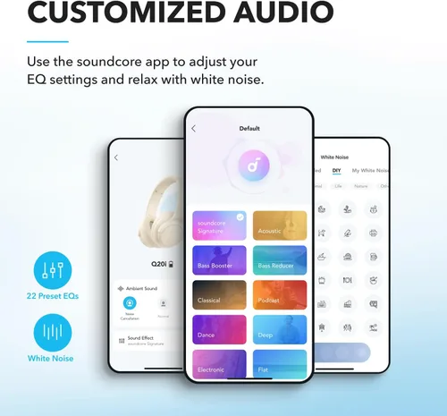 Miniatura 4 de Soundcore by Anker Q20i Auriculares híbridos con cancelación activa de ruido, Bluetooth inalámbrico sobre la oreja, tiempo de reproducción ANC de 40