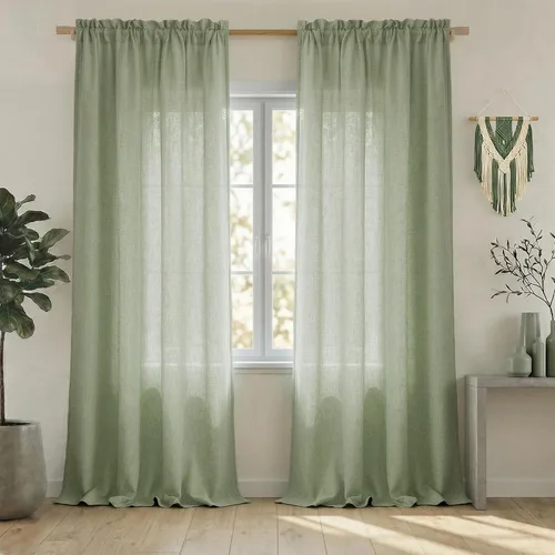 Miniatura 20 de Mrs.Naturall - Cortinas transparentes con bolsillo para barra de 36x63 pulgadas de lino mezclado negro