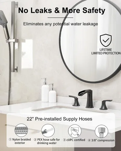 Miniatura 6 de Grifo de cascada de latón, grifo de fregadero de baño de bronce aceitado, grifo de baño de 4 a 16 pulgadas, grifos de baño de 2 manijas para Oil
