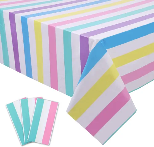 Miniatura 18 de Kesfey - Paquete de 3 manteles de plástico desechables, 54 x 108 pulgadas, diseño horizontal a rayas azul y blanco, náutico, impermeable, Rayas