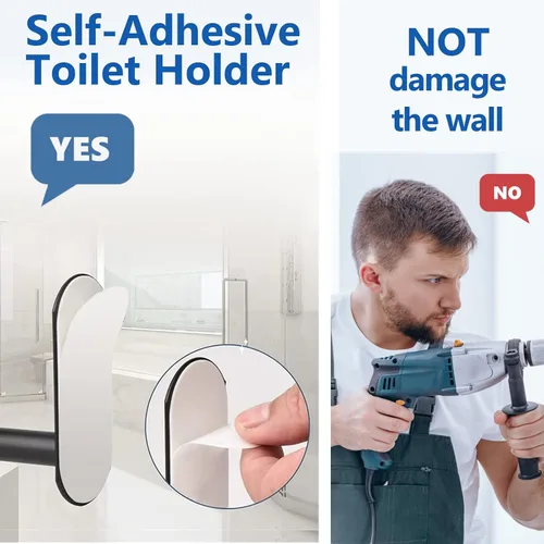 Miniatura 4 de athroom Soporte de papel higiénico autoadhesivo para montaje en pared, acero inoxidable, sin perforar, soporte para papel higiénico, para pegar