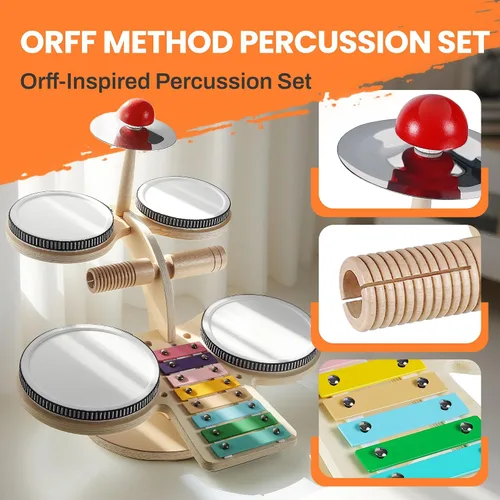 Miniatura 6 de iPlay, iLearn Juego de Batería de Madera para Niños Pequeños, Juguete de Instrumentos Musicales para Niños, Juego de Batería de Percusión 8 en 1