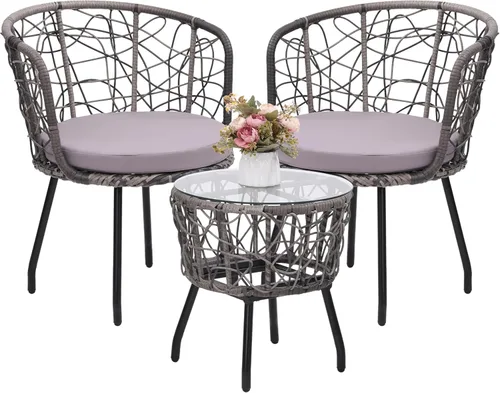 Miniatura 11 de Kromax Juego de 4 muebles de patio estilo bistró para exteriores, sofá de mimbre, 2 sillas de ratán y mesa, juego de conversación para el patio