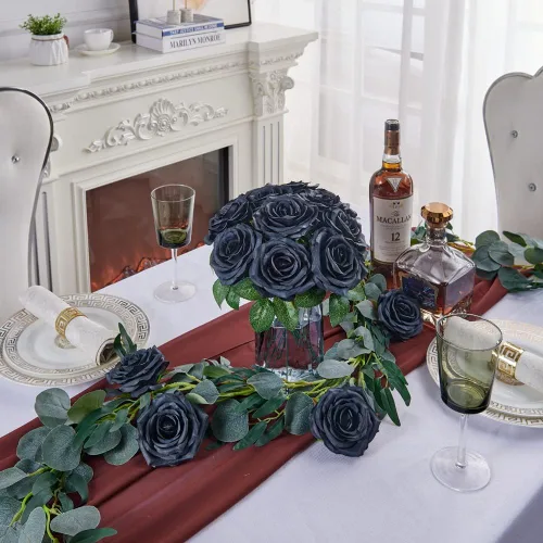 Miniatura 2 de Rosas artificiales, rosas artificiales, rosas artificiales de seda con tallos para ramos de boda, mesas de fiesta, centros de mesa, arreglos Negro