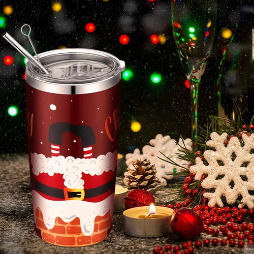 Miniatura 6 de 12 Piezas Vasos Navideños de Regalo 20oz Vaso de Viaje Navideño Taza Navideña de Acero Inoxidable Aislado Taza de Café con Tapa y Pajita para Regalo