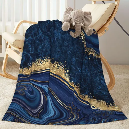 Miniatura 19 de Perinsto Manta de mármol pintado azul ultra suave y cálida para todas las estaciones, manta decorativa de forro polar para cama, silla, automóvil