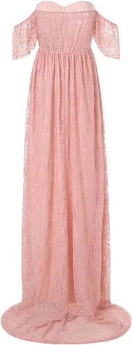 Miniatura 5 de Vestido de maternidad para mujer, con encaje, fotografía, vestido de embarazada, con volantes, largo, para sesión de fotos