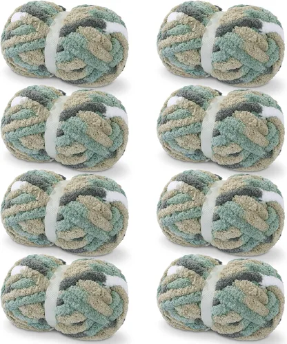 Miniatura 38 de HOMBYS Paquete de 8 hilos gruesos gigantes para tejer a ganchillo/tejer a mano, súper voluminosos, grandes, suaves, esponjosos, tie dye de felpa