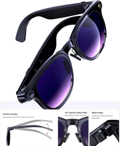 Miniatura 13 de Lentes inteligentes AI con cámara, gafas de cámara Bluetooth HD de 8 MP, gafas de sol de grabación de video 1080P para mujeres y hombres, traducción