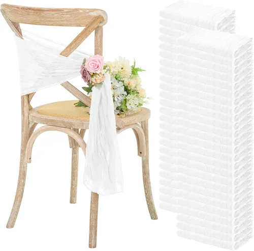 Miniatura 16 de YMHPRIDE 50 bandas para sillas de gasa de boda, diseño de lazos, para bodas, fiestas, banquetes, restaurantes, hoteles, fundas plegables para Beige