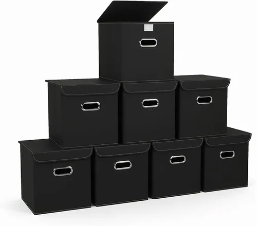 Miniatura 22 de Organizadores de armario de tela con tapas, canastas plegables con asas, cajas de almacenamiento para almacenamiento de ropa, oficina, juguetes