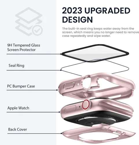 Miniatura 3 de Tensea (2 en 1) para Protector de Pantalla Impermeable para Apple Watch 41mm Serie 9/8/7 Accesorios, 360 Frente y Espalda, Funda Protectora de Cara
