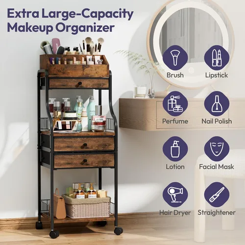 Miniatura 3 de SWTYMIKI Carrito organizador de maquillaje rodante, almacenamiento para el cuidado de la piel con cajones no tejidos, organizador de tocador