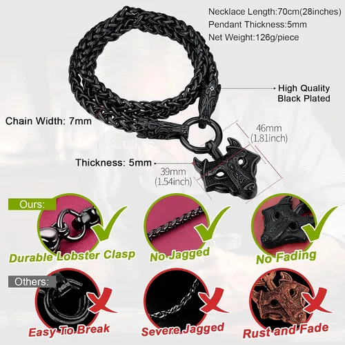 Miniatura 6 de FaithHeart Collar grueso de collar vikingo nórdico punk, de acero inoxidable, nudo celta, cabeza de lobo, amuleto, joyería de regalo